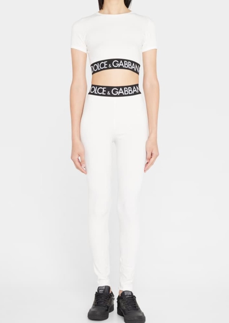 Dolce & Gabbana Dolce&Gabbana Short-Sleeve Branded Elastic Cotton Crop Top