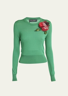 Dolce & Gabbana Dolce&Gabbana Silk Knit Sweater with Floral Applique Detail