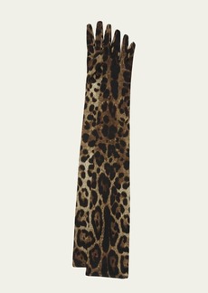 Dolce & Gabbana Dolce&Gabbana x Kim Long Leopard Print Satin Gloves