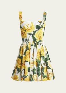 Dolce & Gabbana Dolce&Gabbana Yellow Rose Floral Print Mini Dress with Corsetry Construction