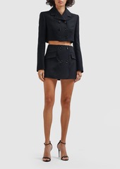 Dolce & Gabbana Double Breasted Wool Crepe Crop Blazer