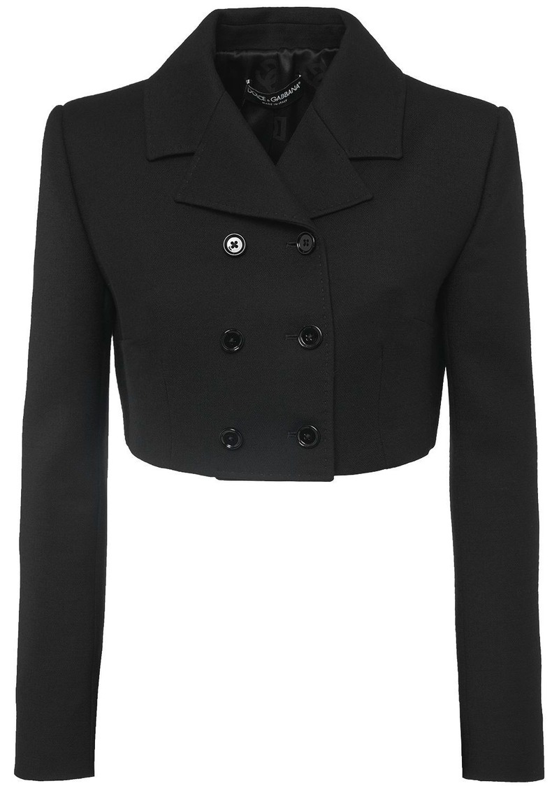 Dolce & Gabbana Double Breasted Wool Crepe Crop Blazer
