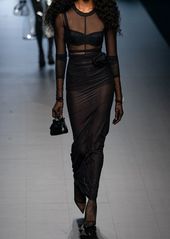 Dolce & Gabbana Draped Tulle Jersey Long Skirt W/ Flower