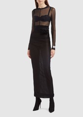 Dolce & Gabbana Draped Tulle Jersey Long Skirt W/ Flower