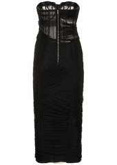 Dolce & Gabbana Draped Tulle Strapless Midi Corset Dress