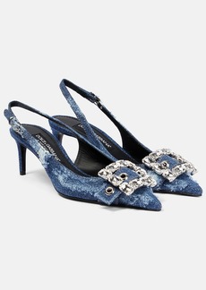 Dolce & Gabbana Embellished denim slingback pumps