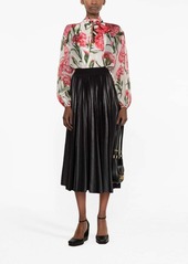 Dolce & Gabbana Carnation-print tie-neck silk blouse