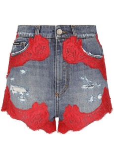 Dolce & Gabbana floral-lace denim shorts
