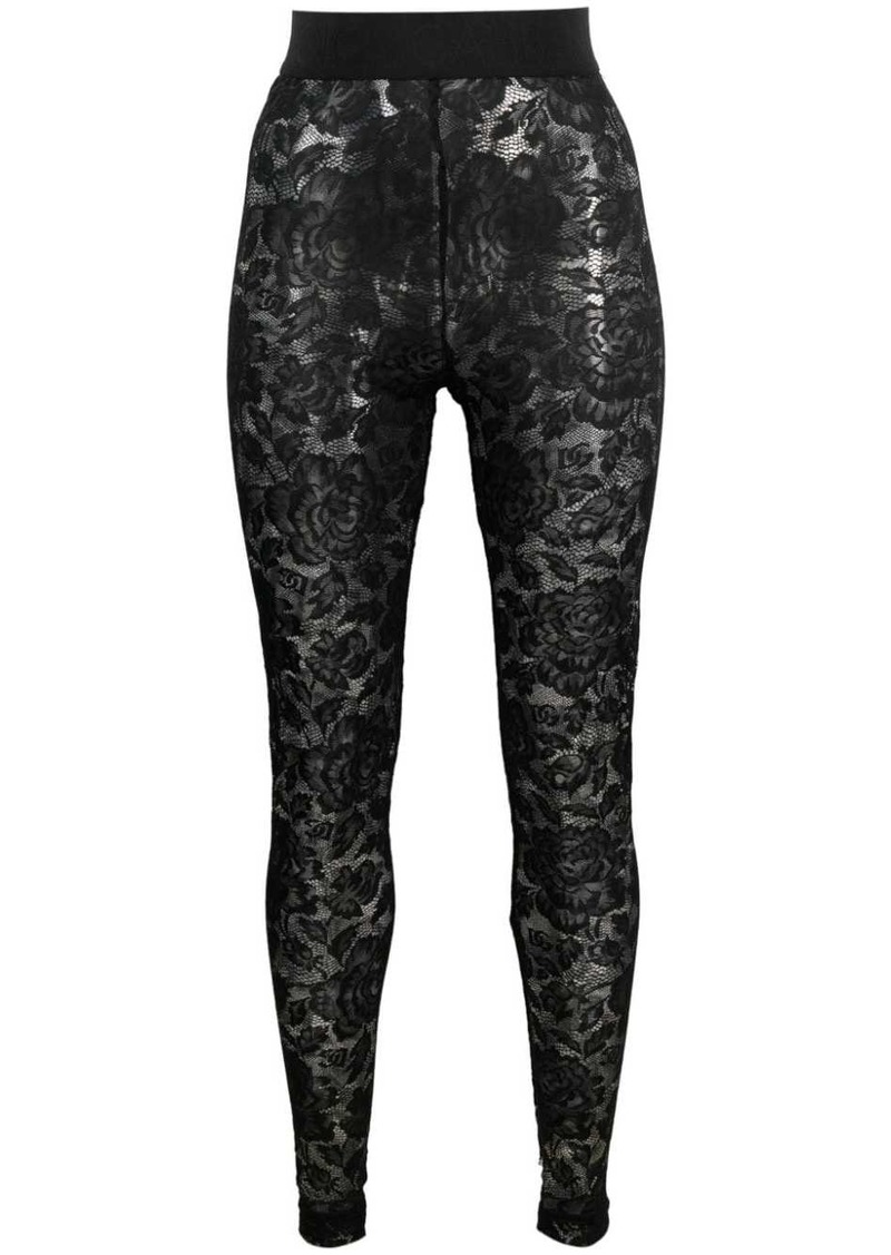 Dolce & Gabbana floral-lace logo-waistband leggings