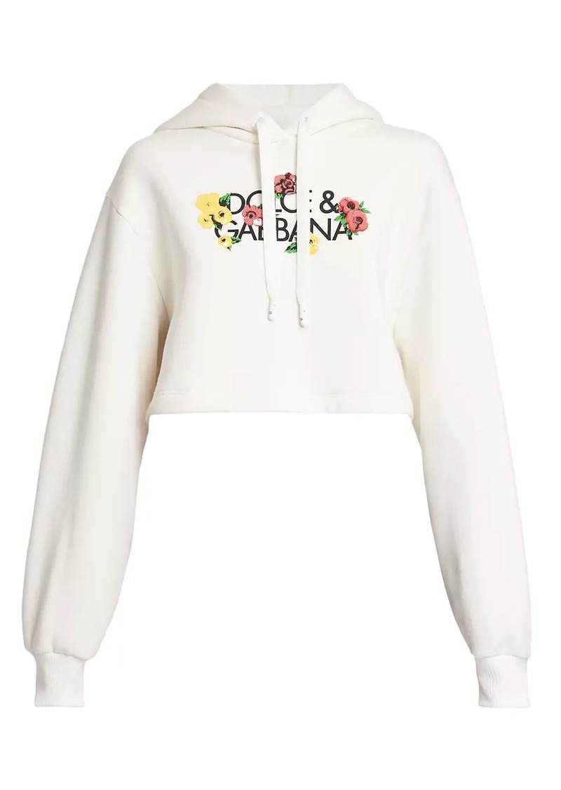 Dolce & Gabbana Floral Logo Cotton Crop Hoodie