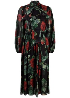 Dolce & Gabbana rose print flared chiffon dress