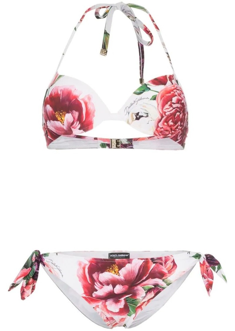 Dolce & Gabbana Floral-printed triangle bikini set
