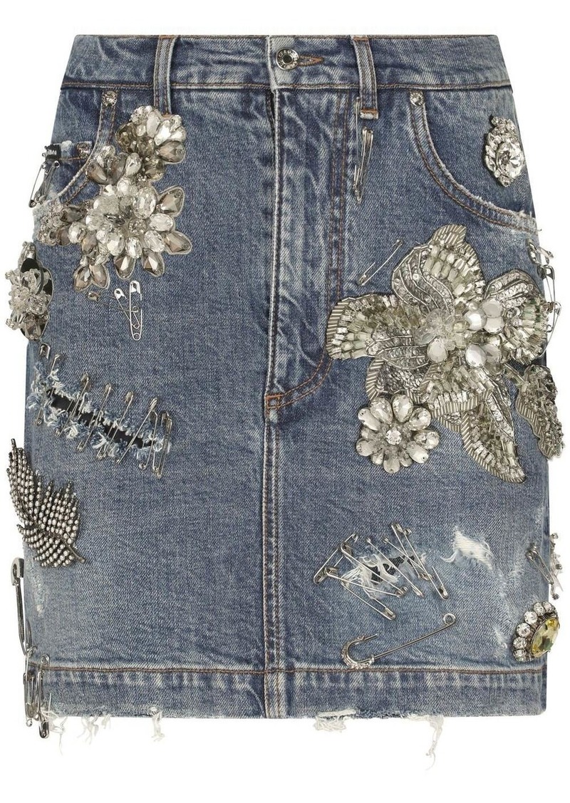 Dolce & Gabbana embellished patchwork-denim miniskirt