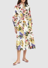 Dolce & Gabbana Floral Pleated Cotton Poplin Midi Skirt