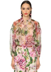 Dolce & Gabbana Flower Print Silk Organza Sheer Shirt
