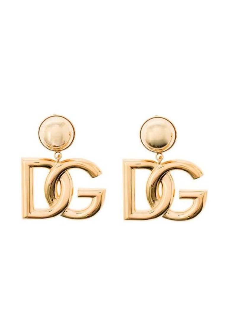 Dolce & Gabbana Gold-Tone Clip-On Earrings with DG Interlocking Logo in Brass Woman