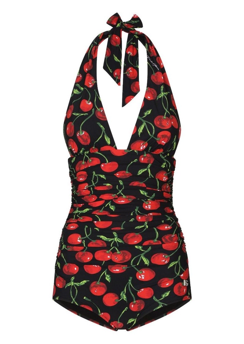 Dolce & Gabbana graphic-print halterneck swimsuit