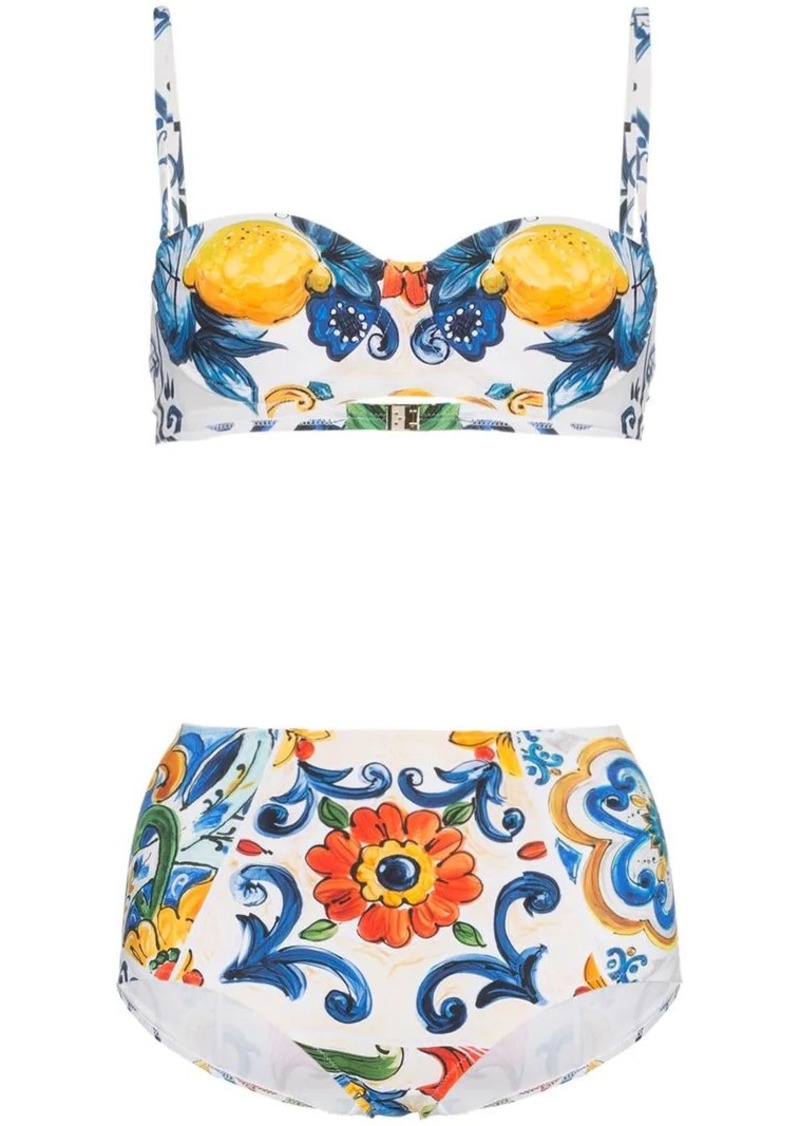 Dolce & Gabbana high waisted majolica print bikini