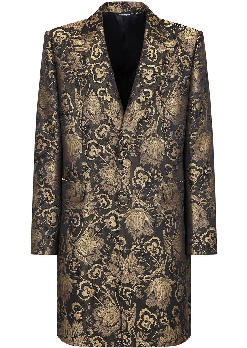 Dolce & Gabbana floral-jacquard lamé single-breasted coat