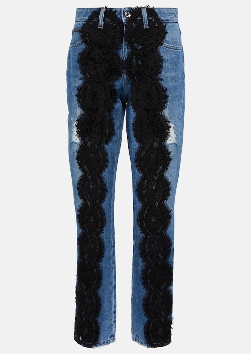 Dolce & Gabbana Lace-appliqué boyfriend jeans