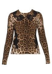 Dolce & Gabbana Lace Detail Wool-Blend Leopard Print Cardigan