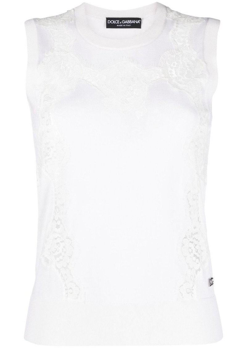 Dolce & Gabbana lace-trim sleeveless knitted top