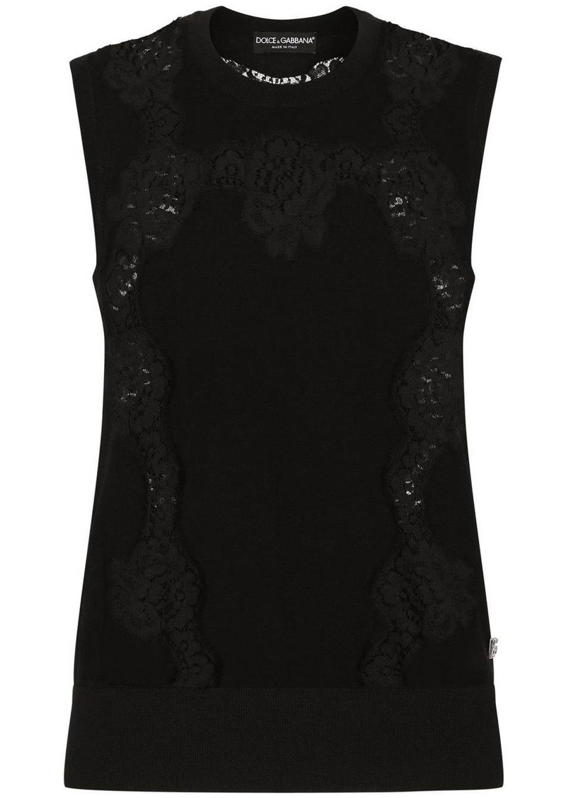 Dolce & Gabbana lace-panel cashmere-silk jumper