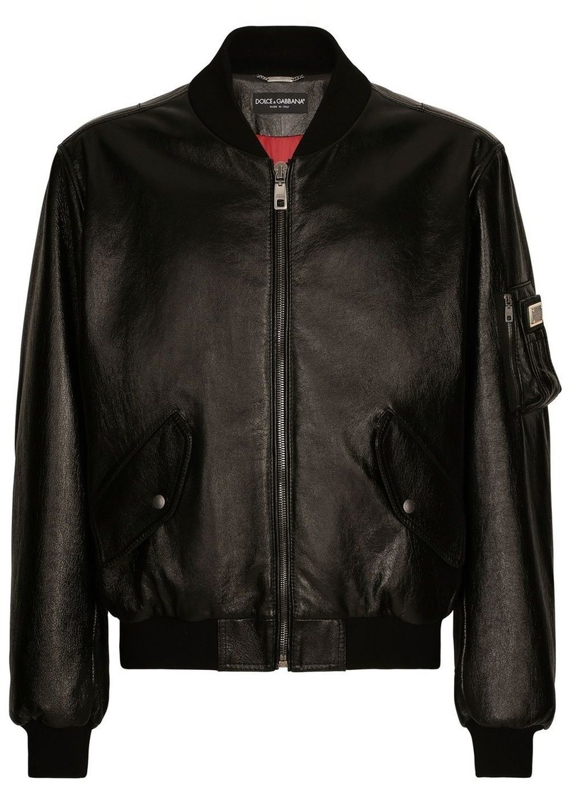 Dolce & Gabbana logo-tag leather jacket