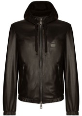 Dolce & Gabbana logo-tag hooded leather jacket