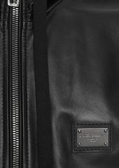 Dolce & Gabbana Leather Hoodie W/logo Plaque