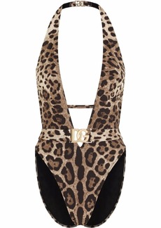 Dolce & Gabbana leopard-print belted swimsuit