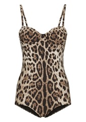 Dolce & Gabbana leopard-print logo-lettering swimsuit