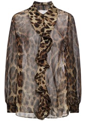 Dolce & Gabbana Leopard Print Ruffled Silk Chiffon Shirt