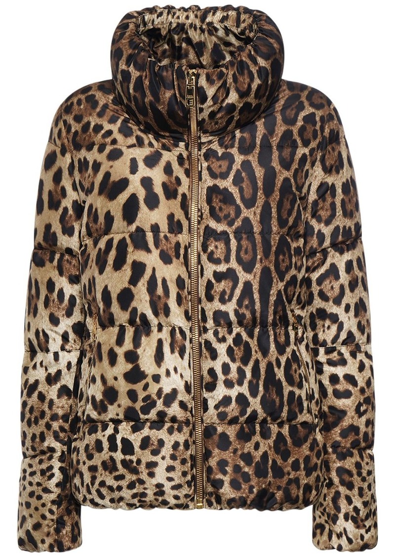 Dolce & Gabbana Leopard Print Satin Puffer Jacket