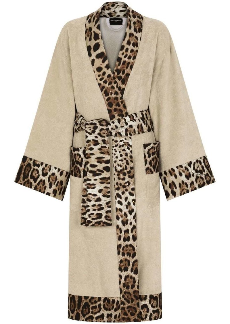 Dolce & Gabbana leopard-print trim belted bathrobe