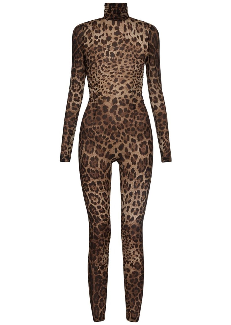 Dolce & Gabbana Leopard Printed Silk Chiffon Jumpsuit