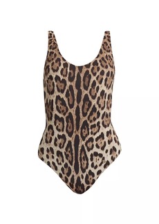 Dolce & Gabbana Leopard Sleeveless One-Piece Swimsuit