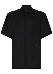 Dolce & Gabbana logo-tag linen bowling shirt