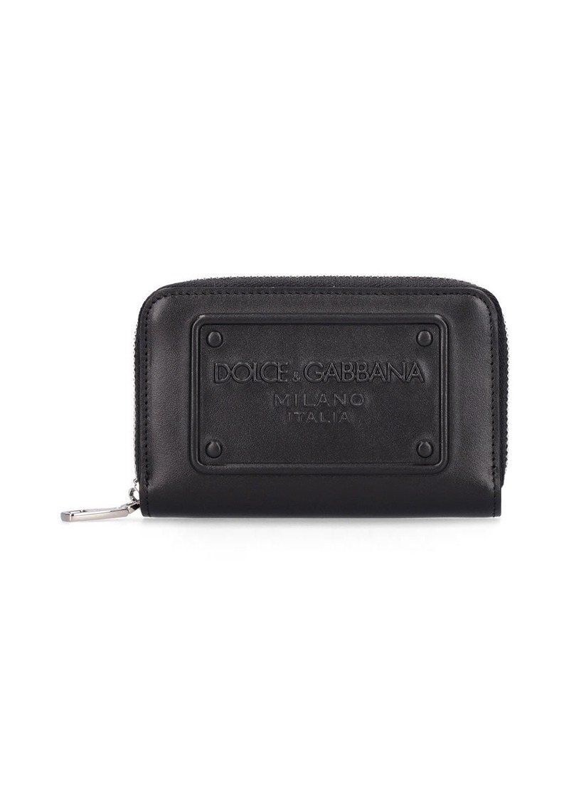 Dolce & Gabbana Logo Embossed Leather Zip Wallet