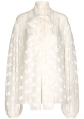 Dolce & Gabbana logo-jacquard pussy-bow collar blouse