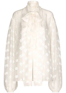 Dolce & Gabbana logo-jacquard pussy-bow collar blouse