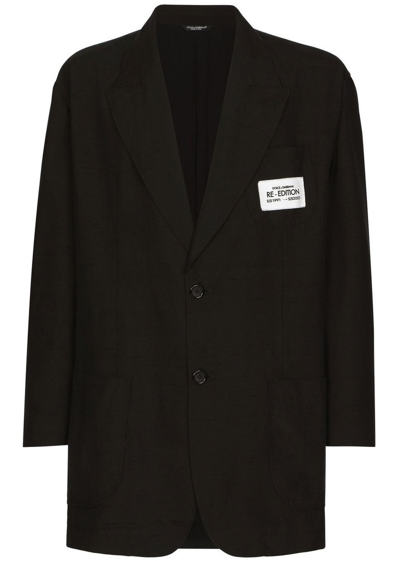 Dolce & Gabbana logo-patch silk-cotton blazer