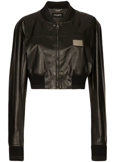 Dolce & Gabbana logo-plaque cropped leather jacket