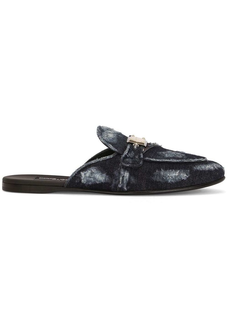 Dolce & Gabbana logo-plaque distressed denim mules