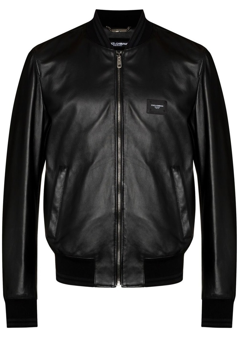 Dolce & Gabbana logo-plaque leather bomber jacket