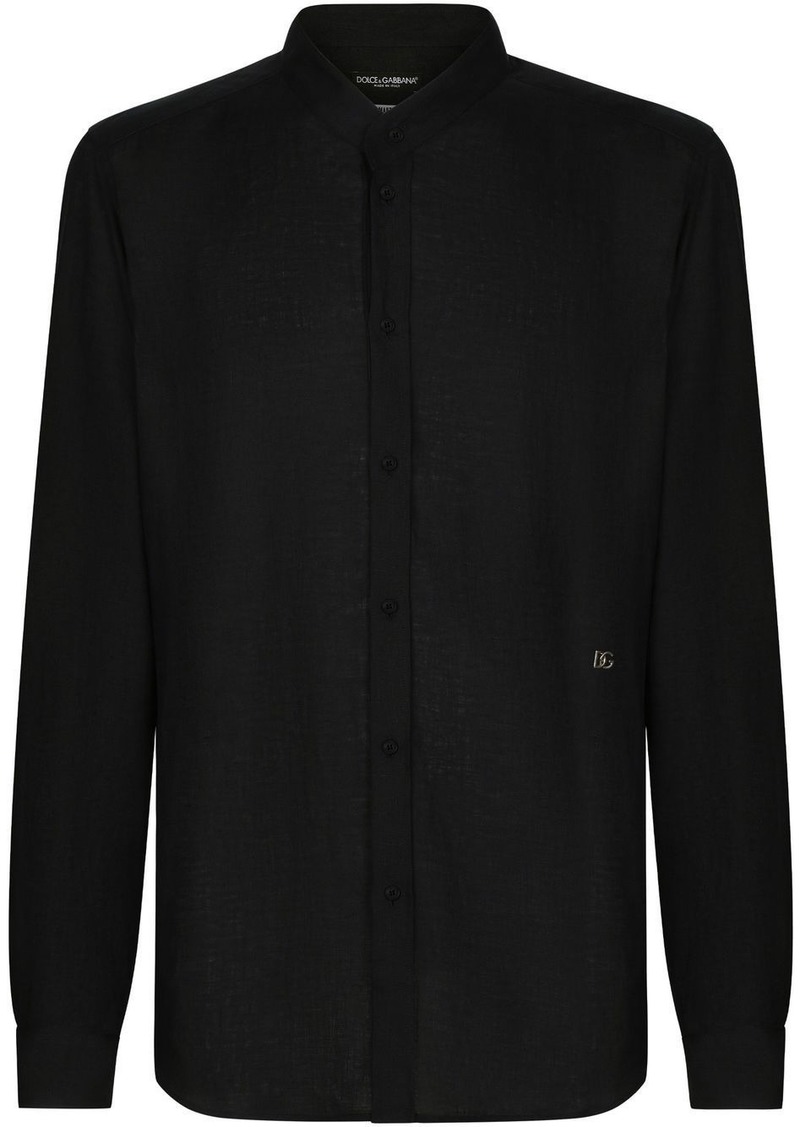 Dolce & Gabbana Martini-fit logo-tag linen shirt