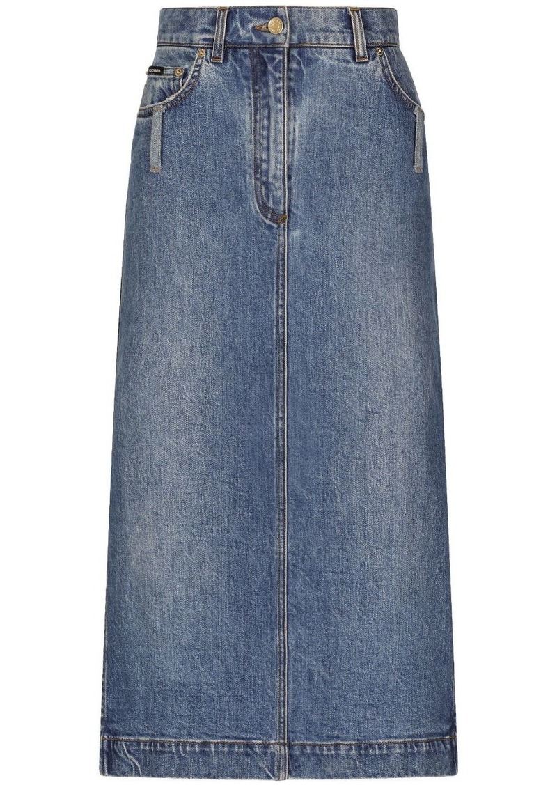 Dolce & Gabbana logo-plaque midi denim skirt