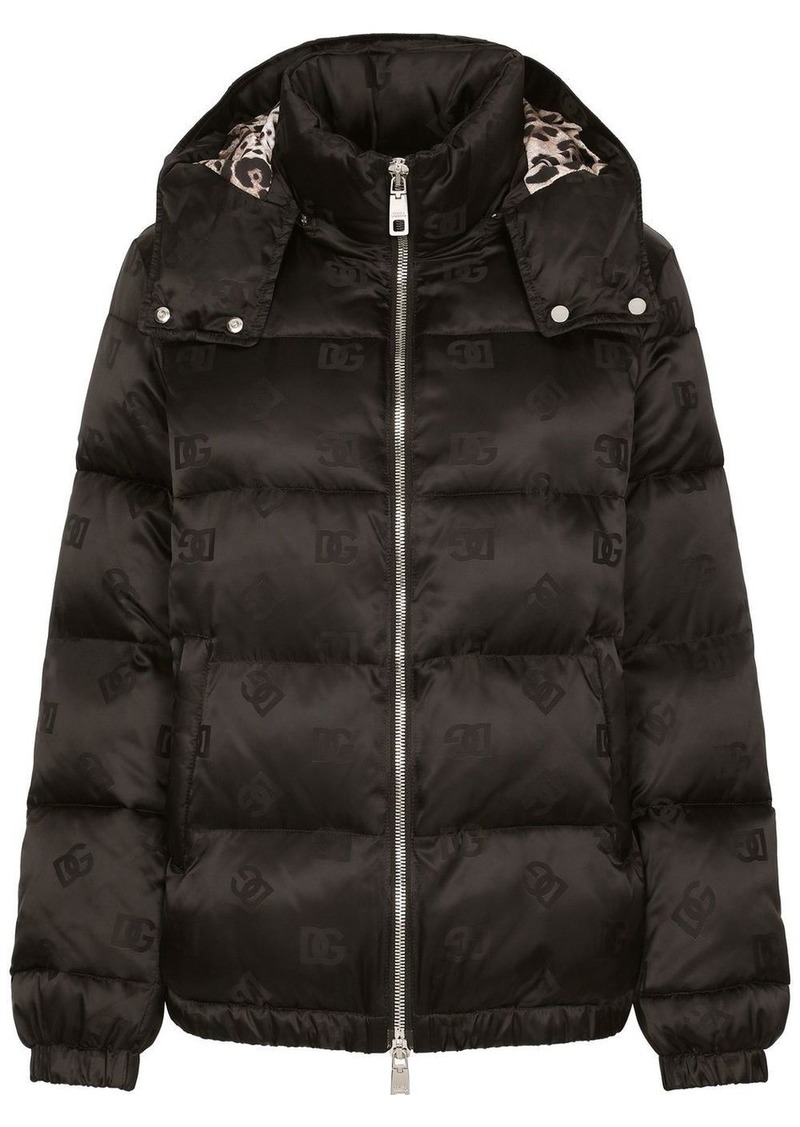 Dolce & Gabbana DG-logo jacquard satin puffer jacket