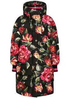 Dolce & Gabbana long floral-print down jacket