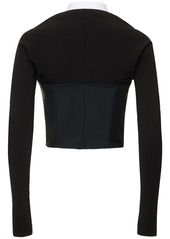 Dolce & Gabbana Long Sleeve Cropped Satin Bustier Top